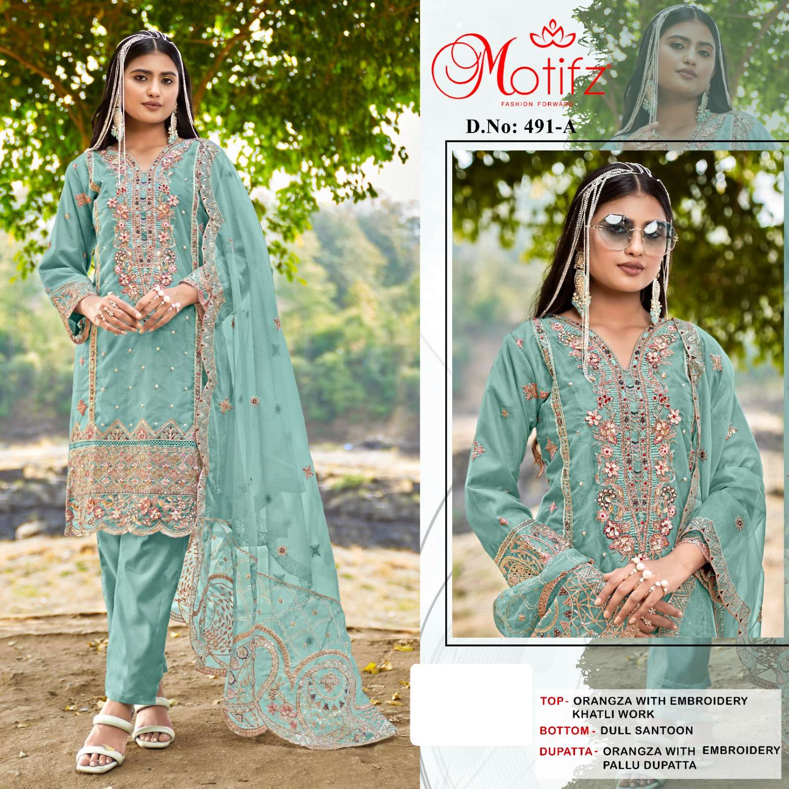 MOTIFZ 491 COLOURS BY MOTIFZ DESIGNER ORGANZA EMBROIDERY PAKISTANI DRESSES