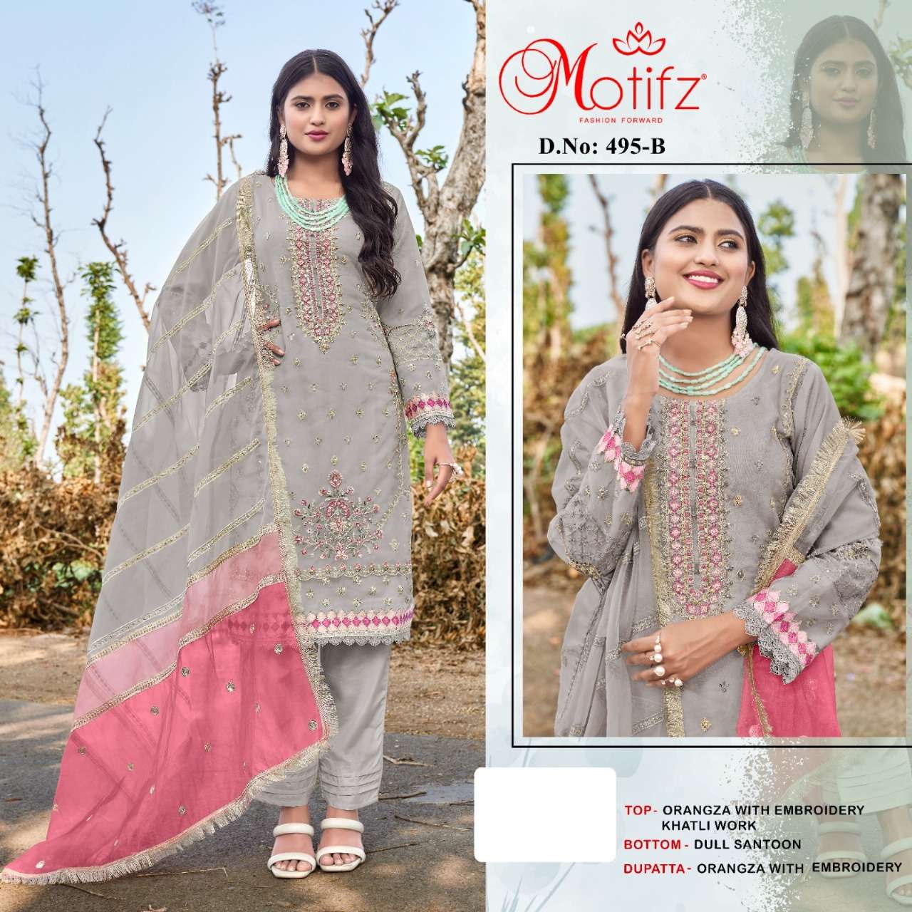 MOTIFZ 495 COLOURS BY MOTIFZ DESIGNER ORGANZA EMBROIDERY PAKISTANI DRESSES