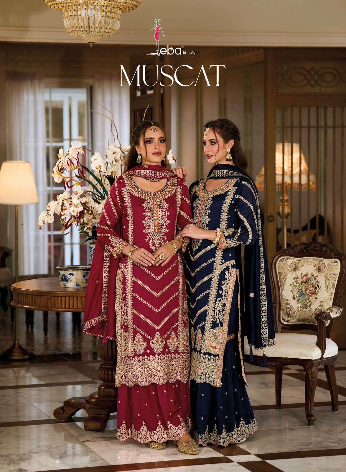 MUSCAT BY EBA LIFESTYLE 1661 TO 1662 SERIES SILK  EMBROIDERED DRESSES