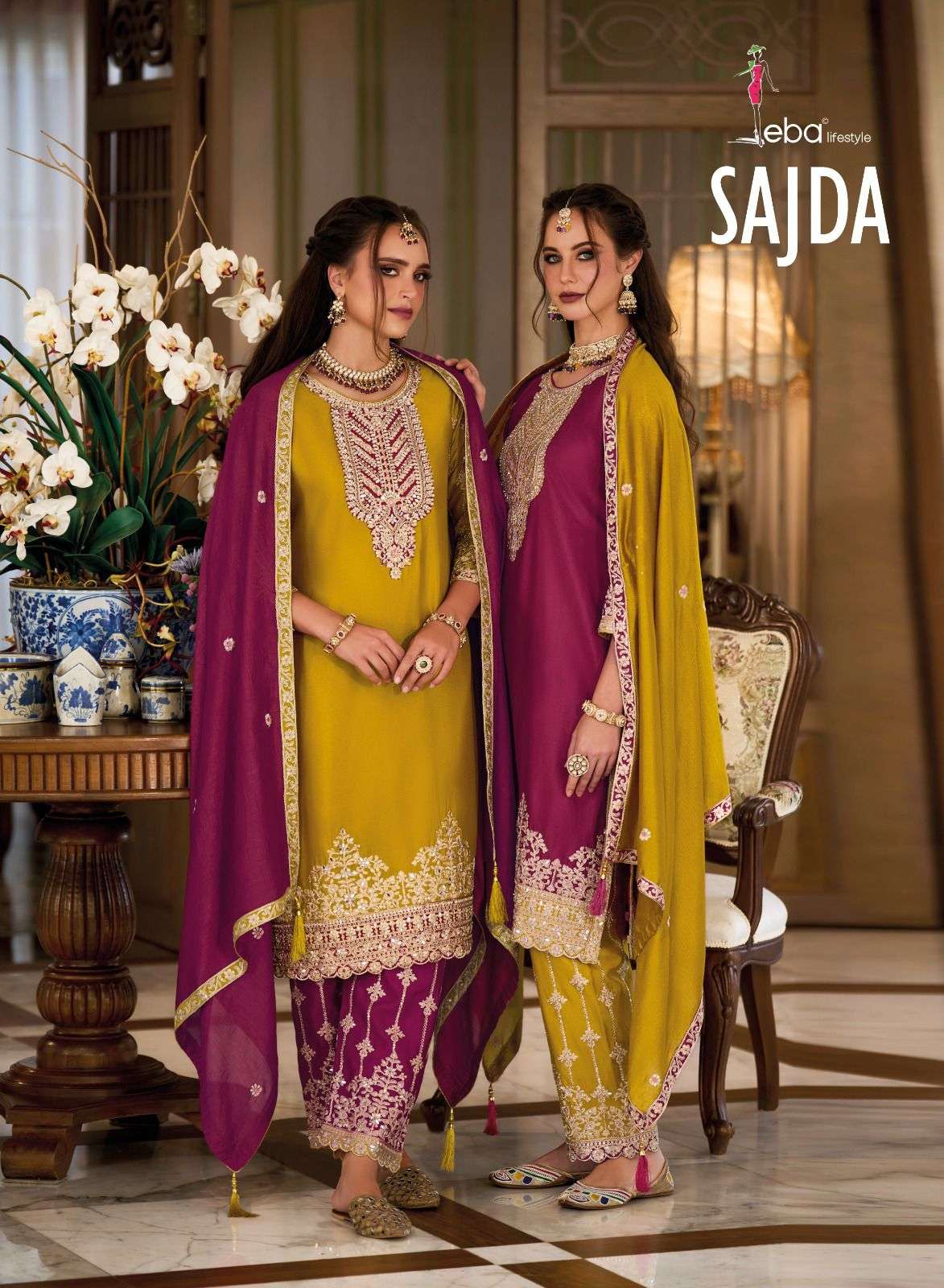 SAJDA BY EBA LIFESTYLE 1663 TO 1664 SERIES SILK  EMBROIDERED DRESSES