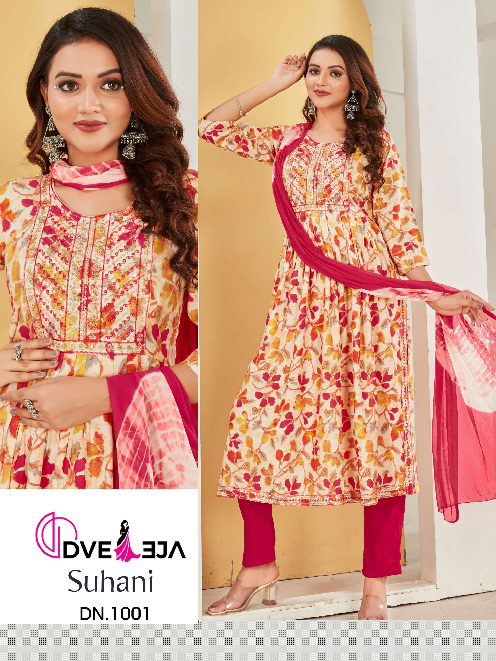 SUHANI BY DVEEJA 1001 TO 1013 SERIES FANCY RAYON EMBROIDERY DRESSES