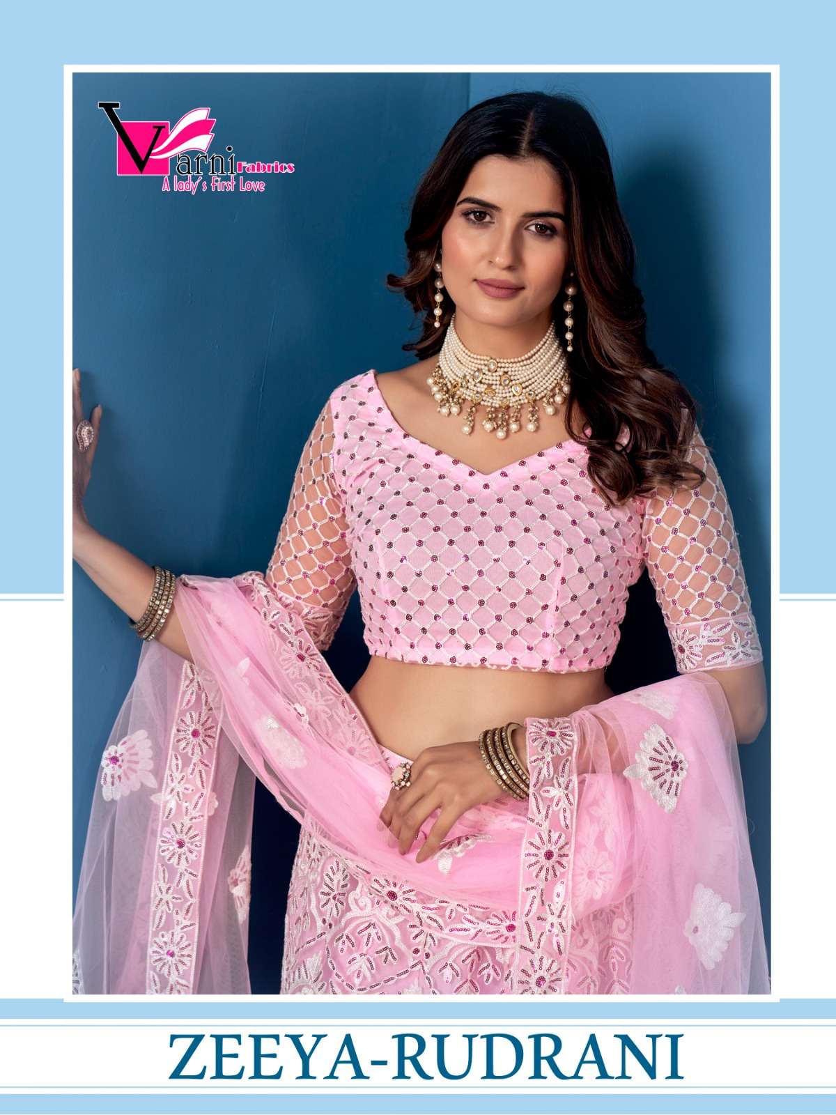 ZEEYA-RUDRANI BY VARNI FABRICS 21001 TO 21003 SERIES NET HEAVY WORK LEHENGAS