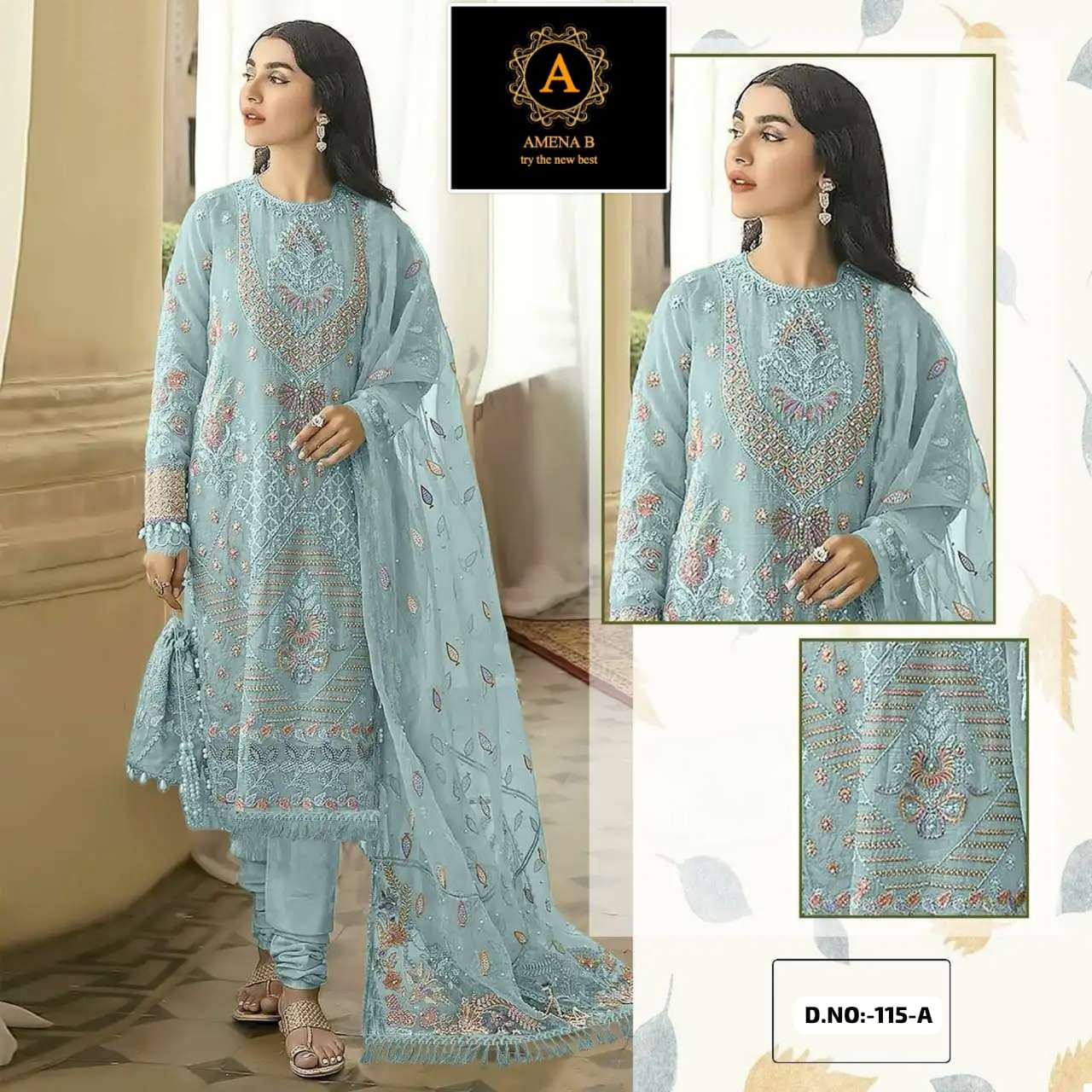 AMENA.B D-115 BY ASLIWHOLESALE DESIGNER GEORGETTE WORK PAKISTANI DRESS