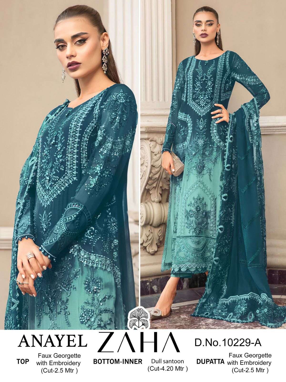 ANAYEL VOL-1 BY ZAHA 10229-A TO 10119-D SERIES GEORGETTE PAKISTANI DRESSES