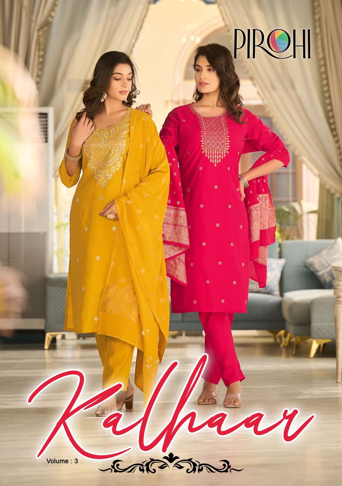 KALHAAR VOL-3 BY PIROHI 1001 TO 1004 SERIES DESIGNER ROMAN SILK DRESSES