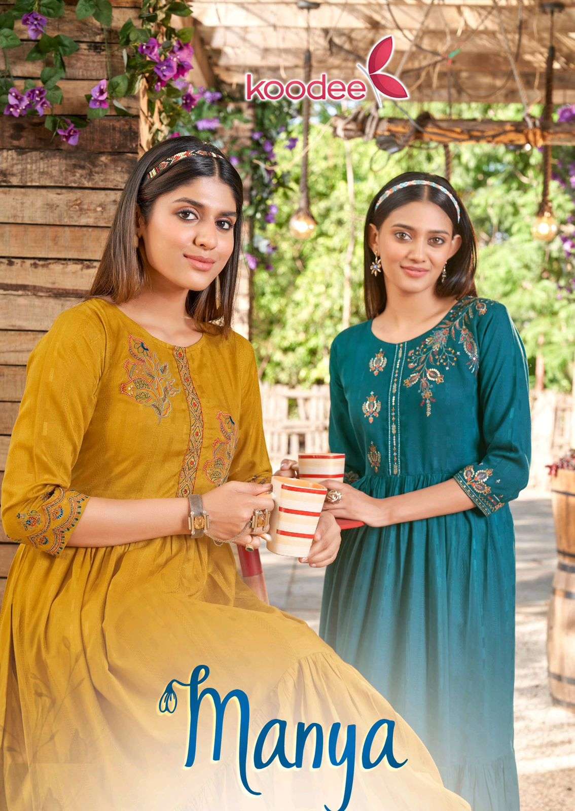 MANYA VOL-1 BY KOODEE 1001 TO 1006 SERIES RAYON DOBBY EMBROIDERY KURTIS