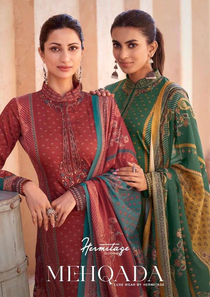 MEHQADA BY HERMITAGE CLOTHING 9001 TO 9006 HEAVY VISCOSE SATIN PRINTED DRESSES