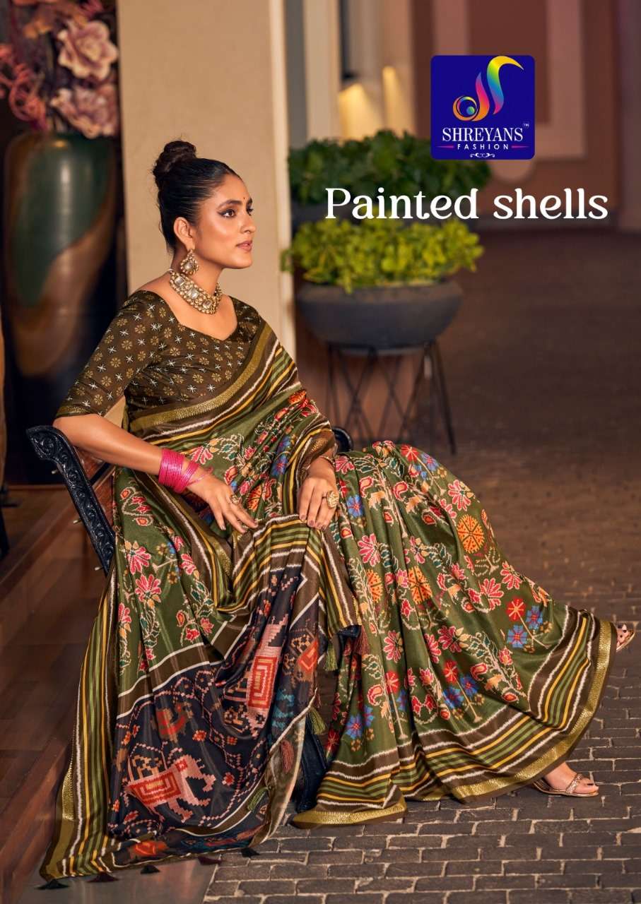 PAINTED SHELLS BY SHREYANS FASHION DESIGNER SOFT PENNY VISCOSE SILK SAREES