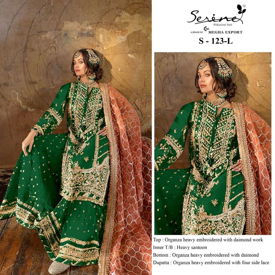 S-123 COLOURS BY SERENE 123-L TO 123-O SERIES ORGANZA EMBROIDERY PAKISTANI DRESSES