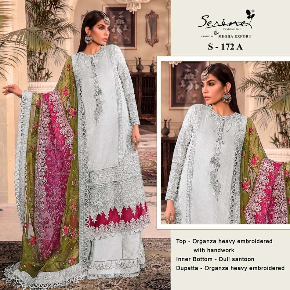 S-172 COLOURS BY SERENE DESIGNER ORGANZA EMBROIDERY PAKISTANI DRESSES