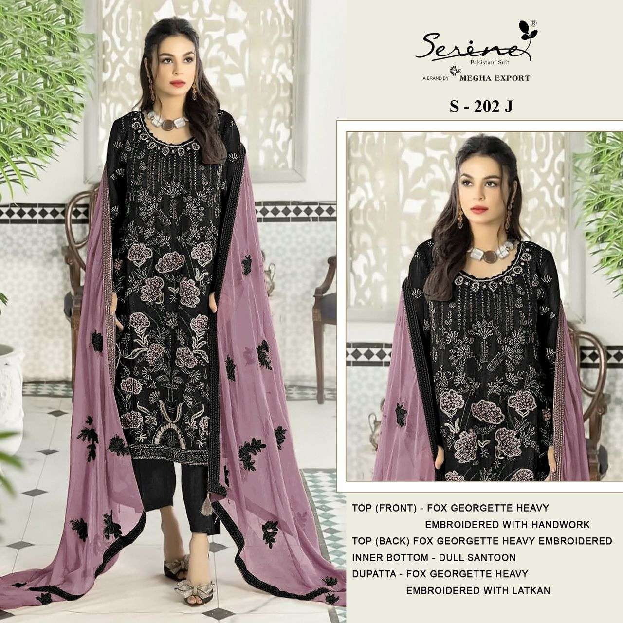 S-202-J HIT DESIGN BY SERENE DESIGNER FAUX GEORGETTE EMBROIDERY PAKISTANI DRESS