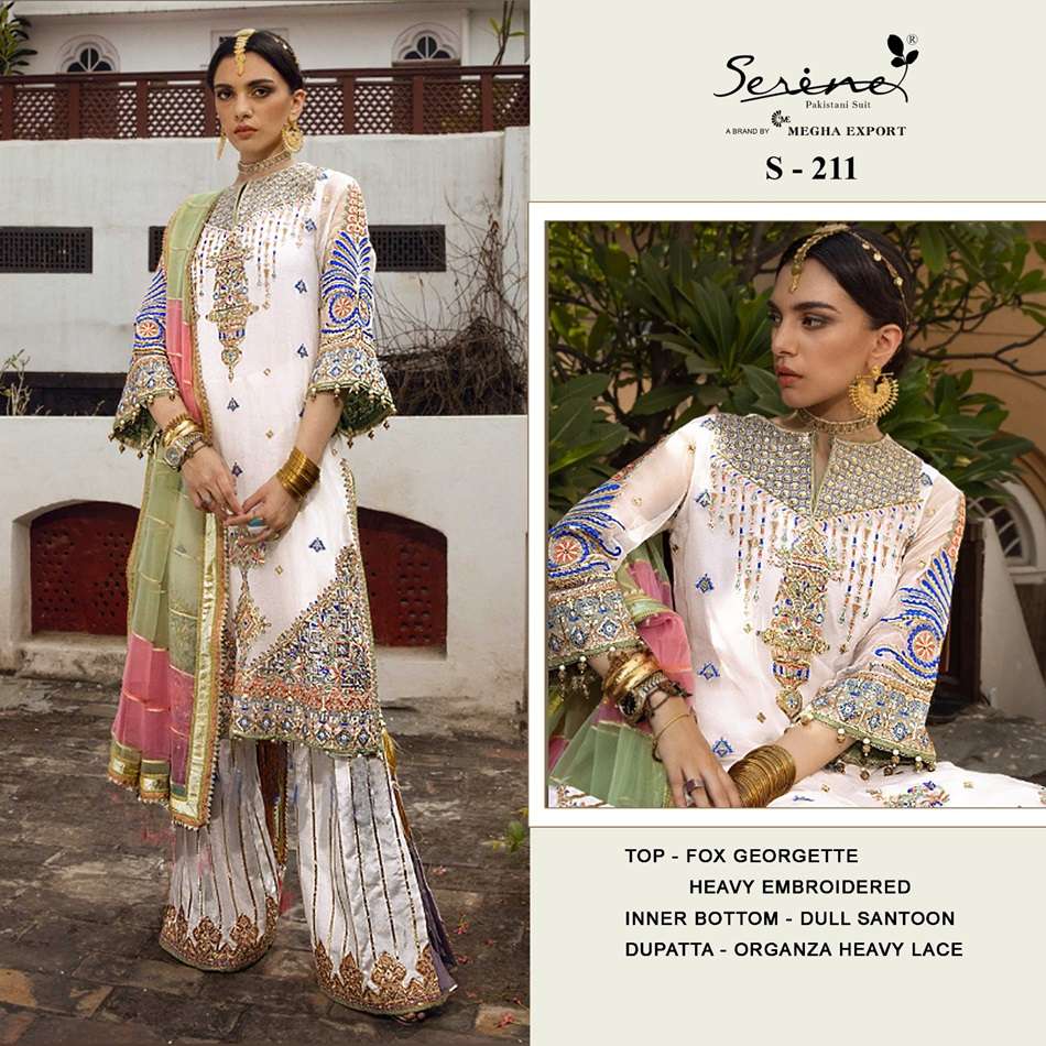 S-211 HIT DESIGN BY SERENE DESIGNER FAUX GEORGETTE EMBROIDERY PAKISTANI DRESSES