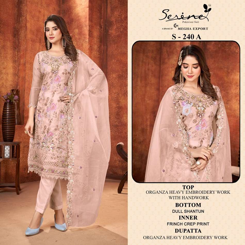 S-240 COLOURS BY SERENE DESIGNER ORGANZA EMBROIDERY PAKISTANI DRESSES