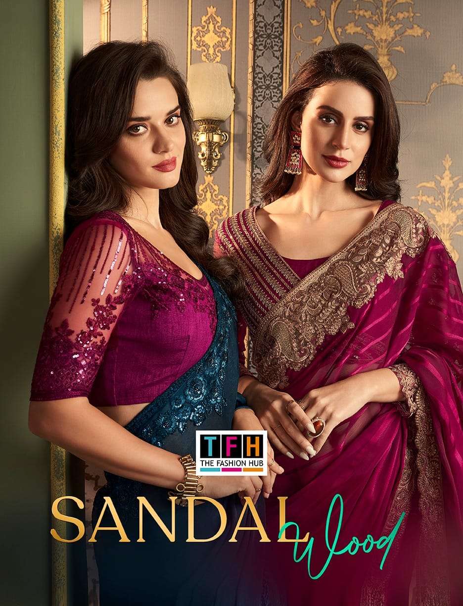 SANDALWOOD VOL-12 BY TFH 1201 TO 1218 SERIES DESIGNER CHIFFON SILK WORK SAREES