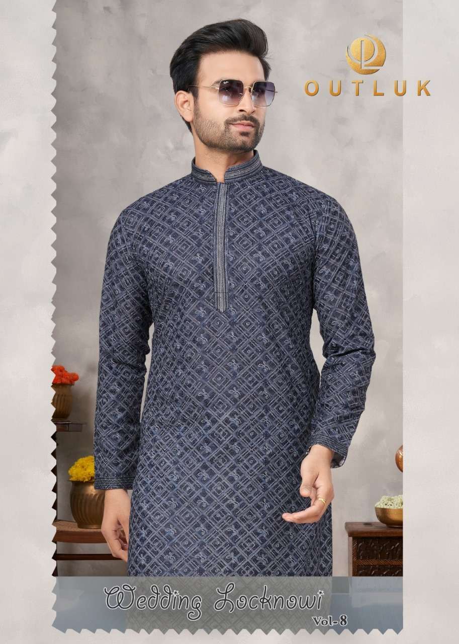 WEDDING COLLECTION VOL-8 BY OUTLUK 8001 TO 8007 SERIES MENS KURTAS WITH PAJAMA