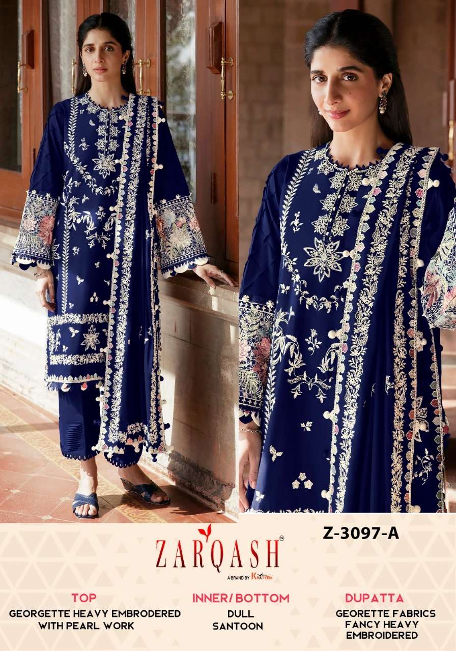 Z-3097 COLOURS BY ZARQASH DESIGNER FAUX GEORGETTE EMBROIDERY PAKISTANI DRESSES