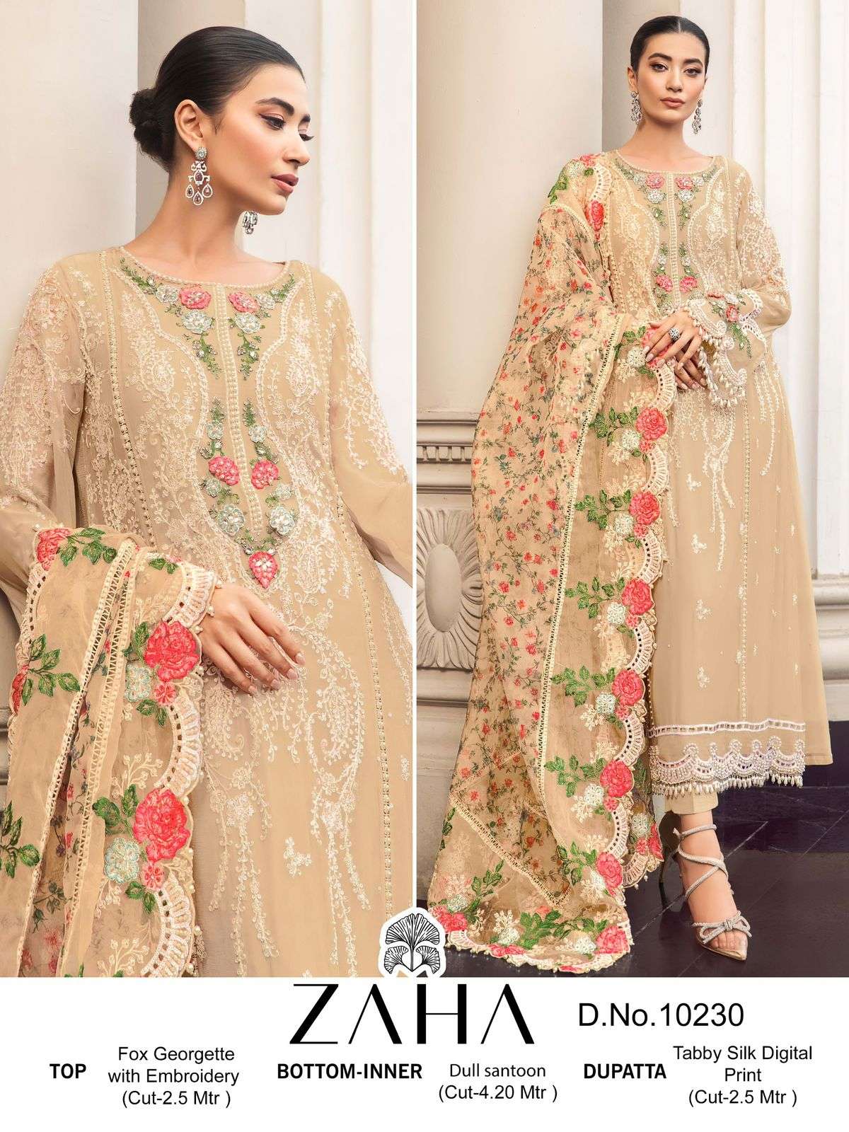 ZAHA 10230 BY ZAHA DESIGNER FAUX GEORGETTE EMBROIDERED PAKISTANI DRESS