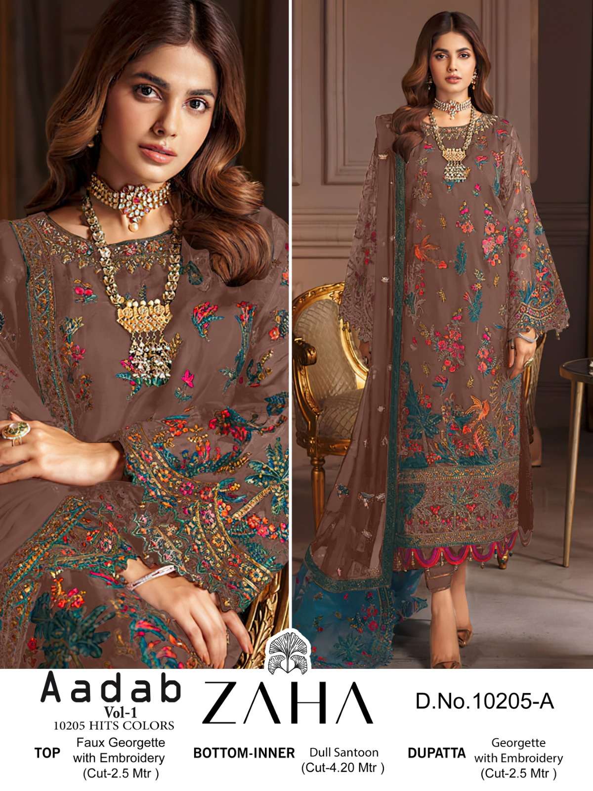 AADAB 10205 NX BY ZAHA DESIGNER FAUX GEORGETTE PAKISTANI DRESSES