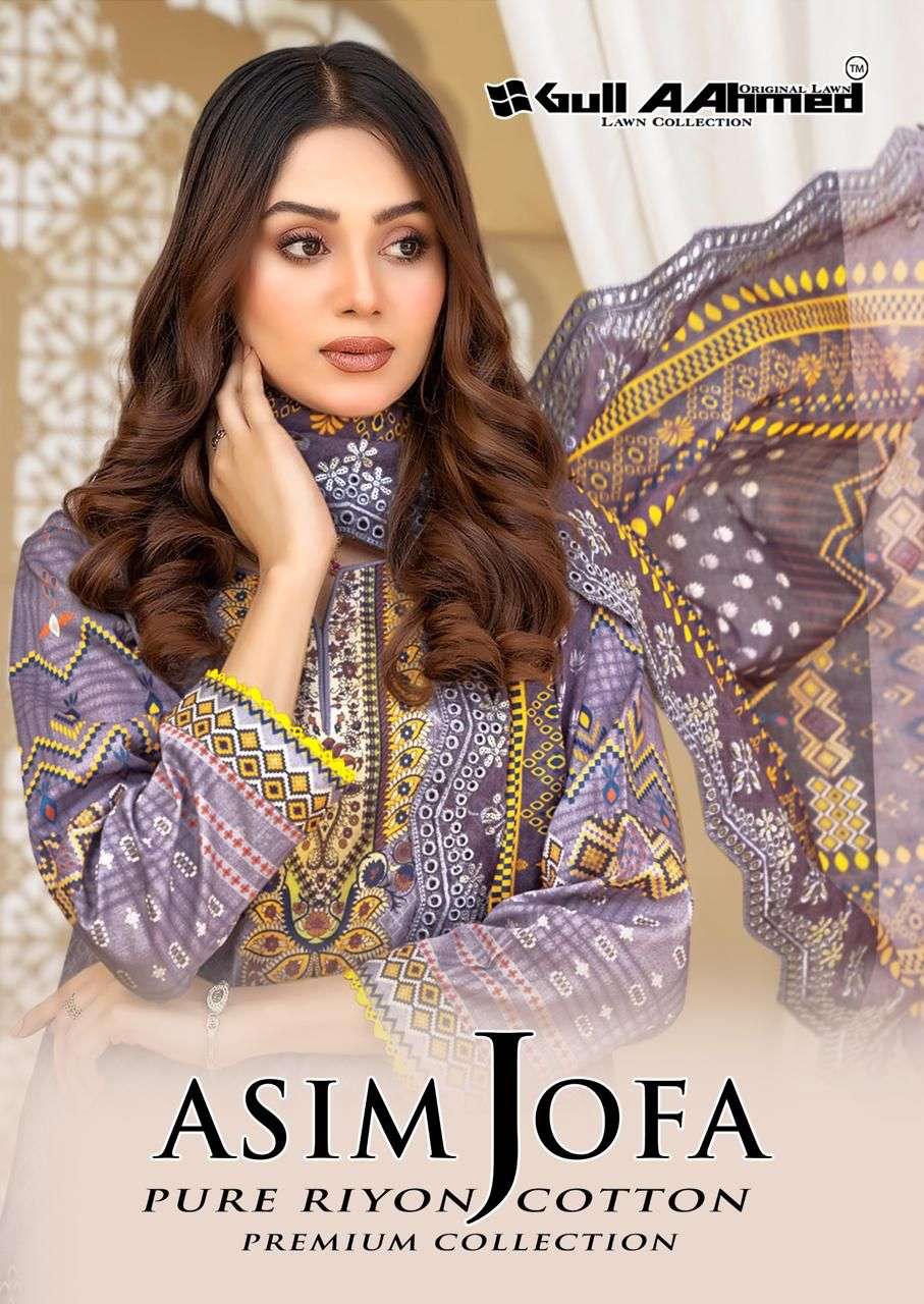 ASIM JOFA VOL-1 BY GULL AAHMED 1001 TO 1006 SERIES RAYON COTTON PRINTED DRESSES