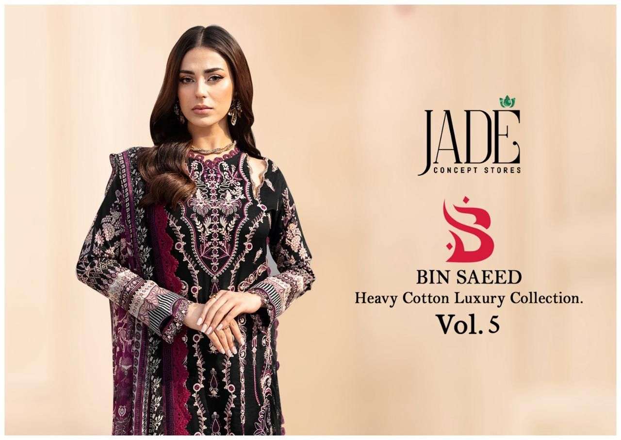 BIN SAEED HEAVY COTTON VOL-5 BY JADE 501 TO 506 SERIES PURE COTTON PRINT PAKISTANI DRESSES