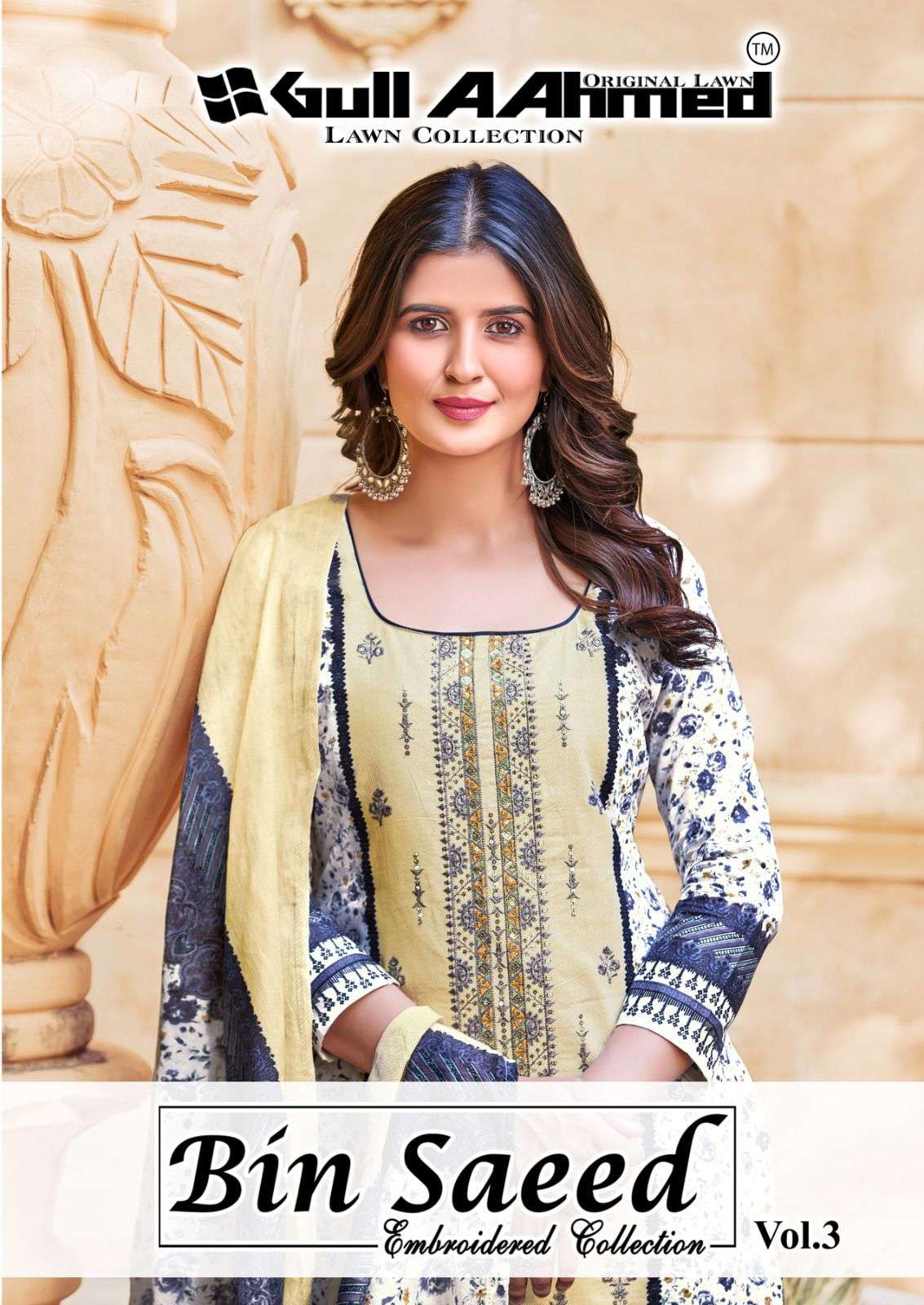 BIN SAEED VOL-3 BY GULL AAHMED 3001 TO 3006 SERIES LAWN COTTON PRINTED DRESSES