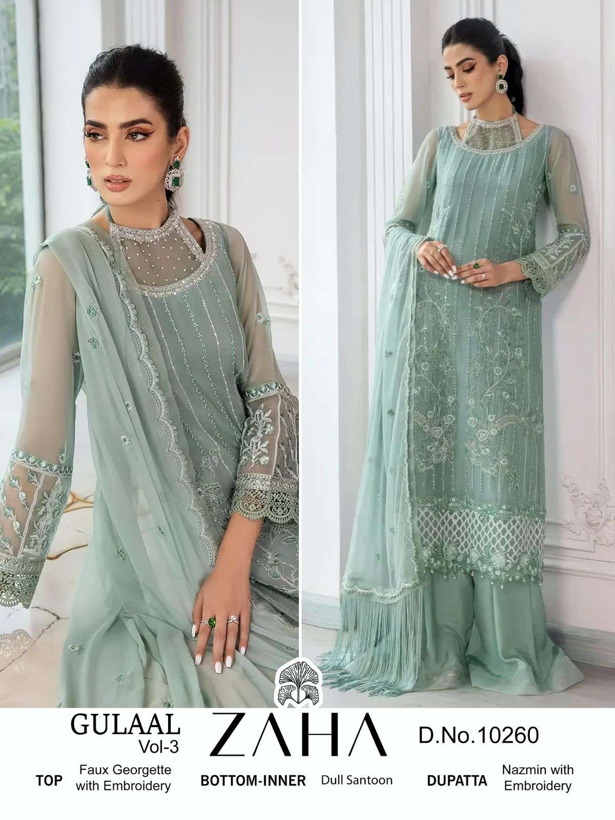 GULAAL VOL-03 BY ZAHA DESIGNER FAUX GEORGETTE WORK PAKISTANI DRESSES