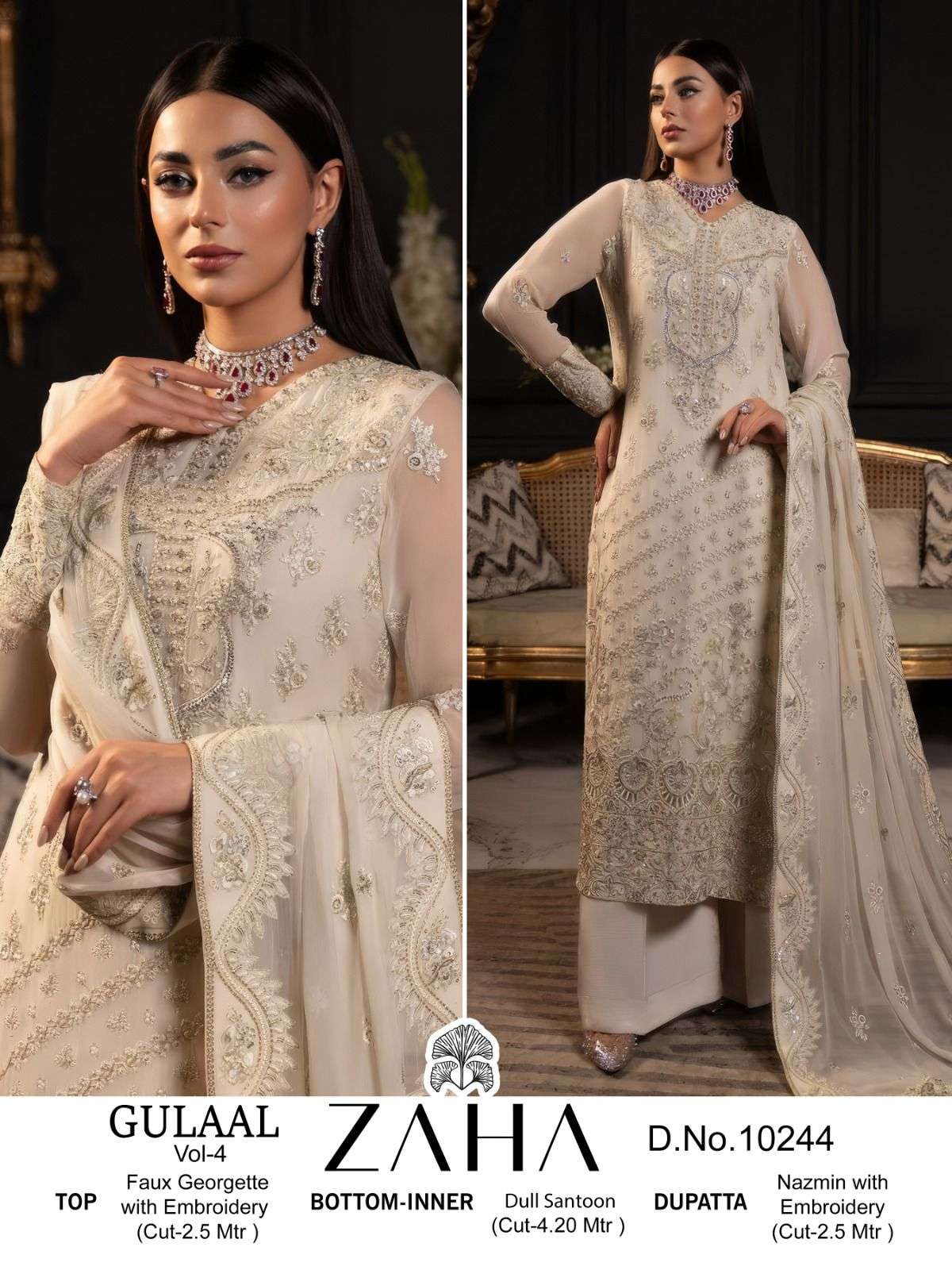 GULAAL VOL-04 BY ZAHA DESIGNER FAUX GEORGETTE WORK PAKISTANI DRESSES