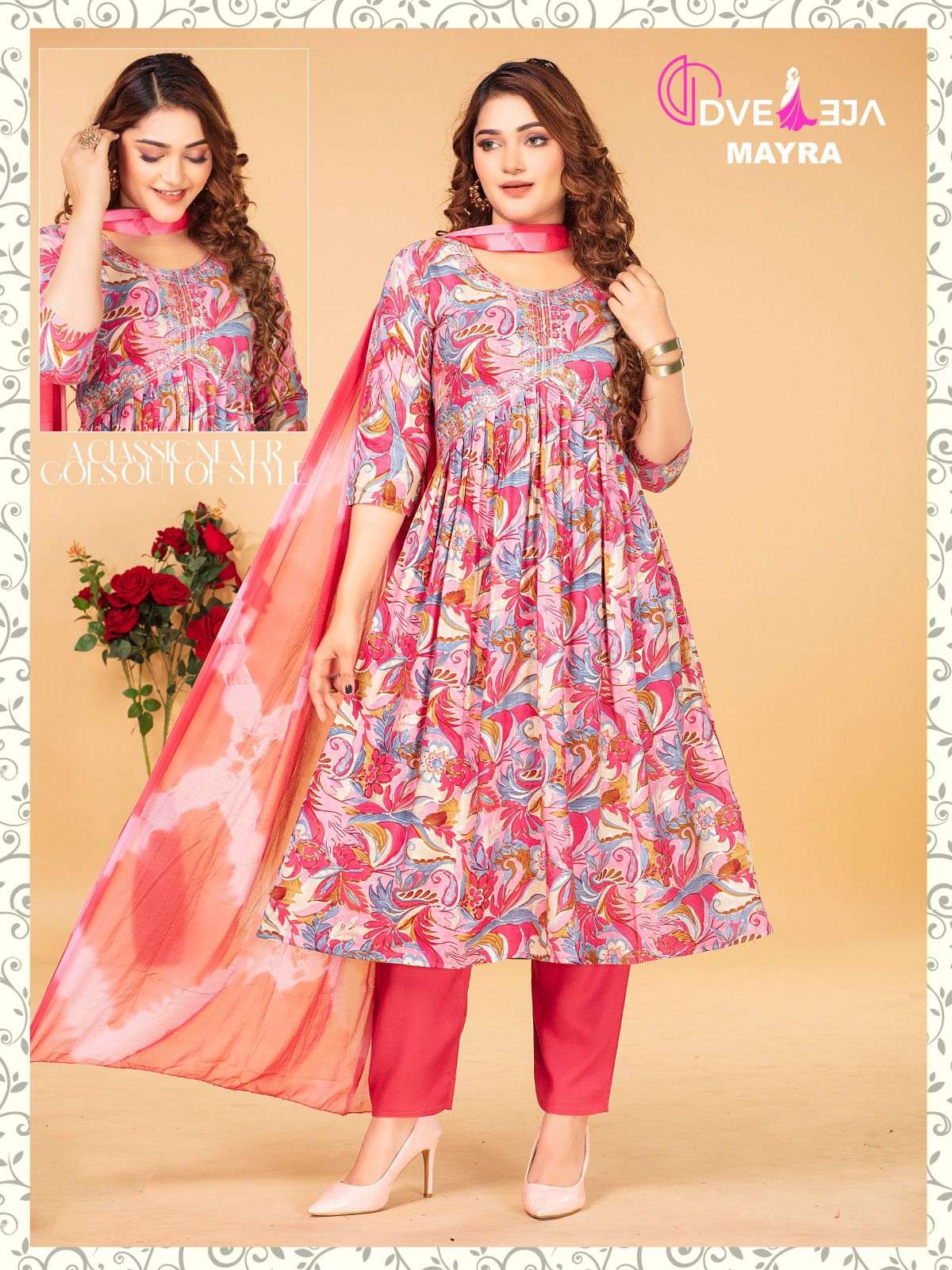 MAYRA BY DVEEJA 1001 TO 1015 SERIES FANCY RAYON EMBROIDERY DRESSES