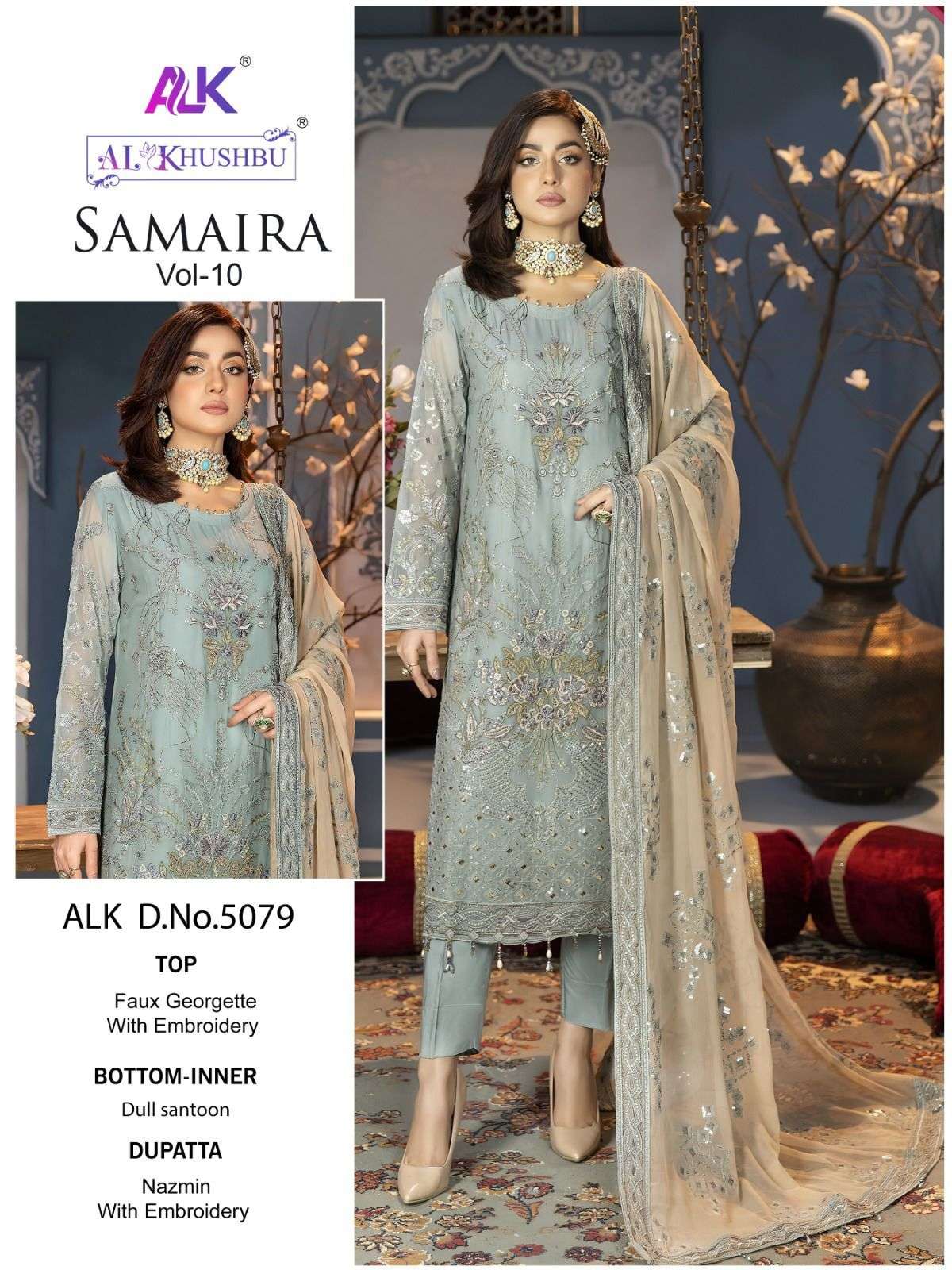 SAMAIRA VOL-10 BY AL KHUSHBU 5079 TO 5081 SERIES GEORGETTE WORK PAKISTANI DRESSES