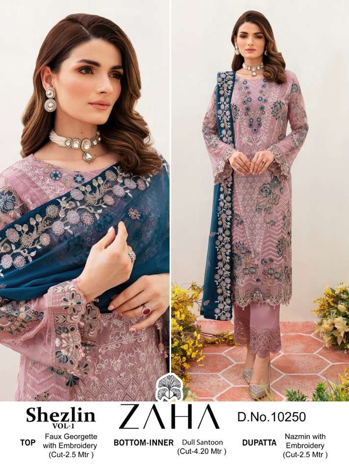 SHEZLIN VOL-01 BY ZAHA DESIGNER 10250 TO 10252 FAUX GEORGETTE PAKISTANI DRESSES