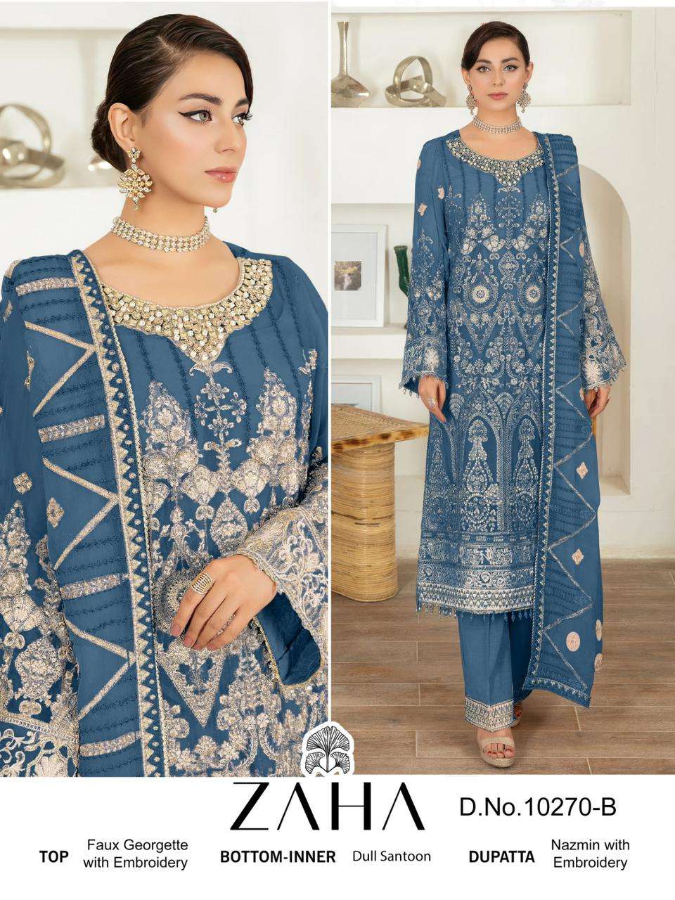 ZAHA 10270 BY ZAHA DESIGNER FAUX GEORGETTE EMBROIDERED PAKISTANI DRESS