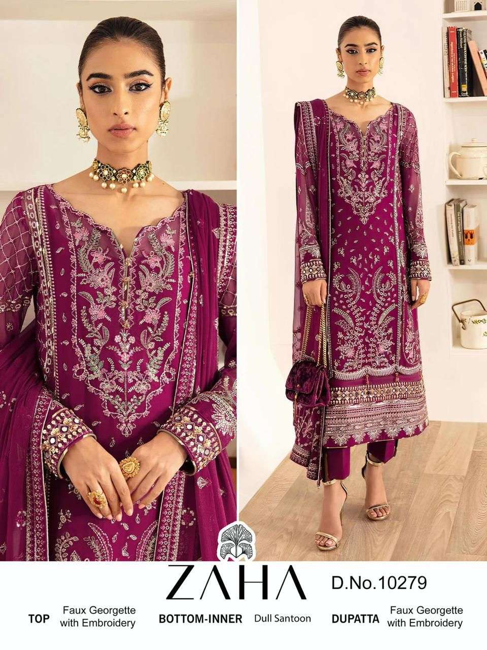 ZAHA 10279 BY ZAHA DESIGNER FAUX GEORGETTE EMBROIDERED PAKISTANI DRESS