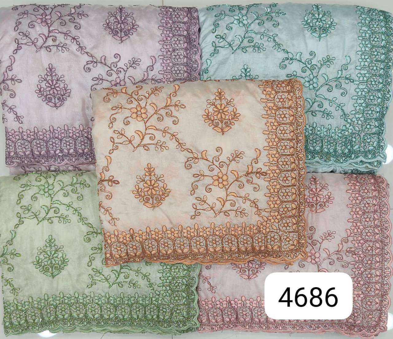 4686 COLOUR BY ASLIWHOLESALE DESIGNER PURE FANCY CREPE SILK EMBROIDERY SAREES-00103