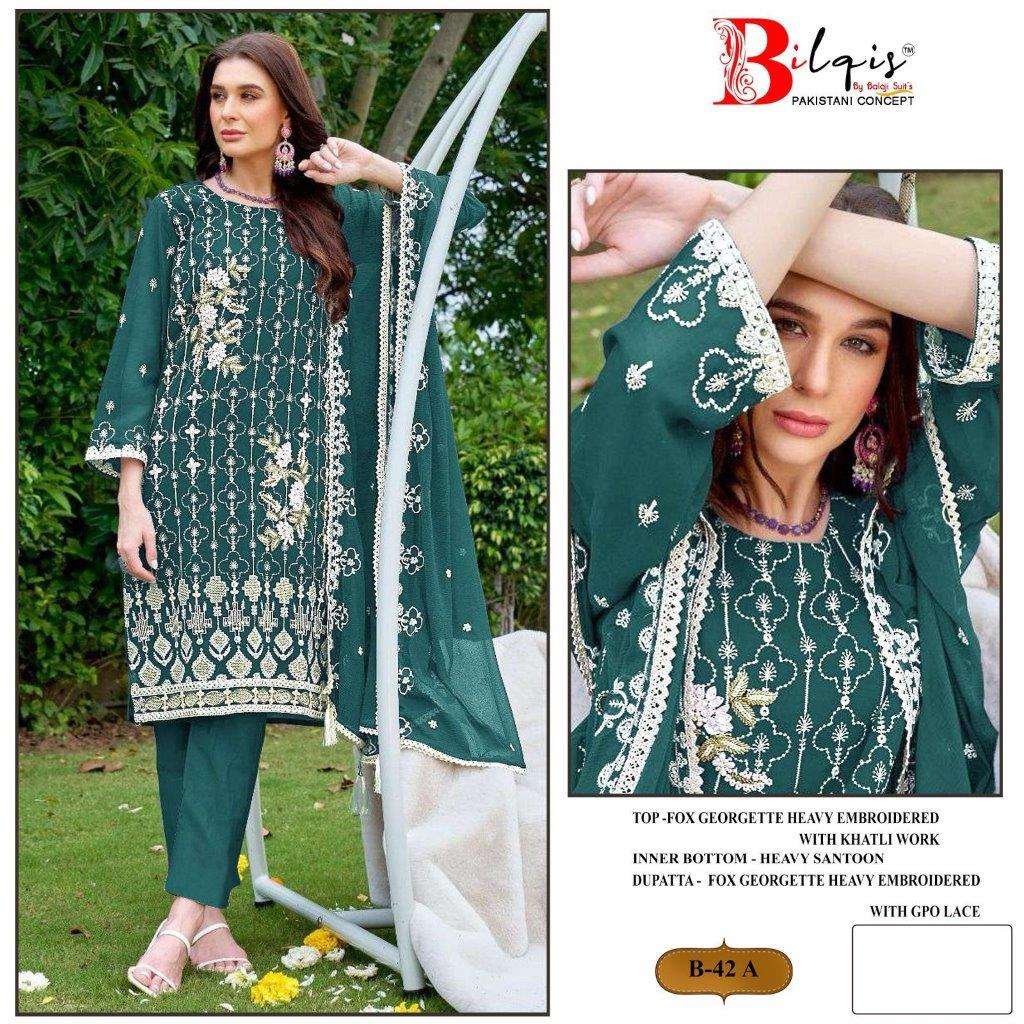 B-42 COLOURS BY BILQIS DESIGNER FAUX GEORGETTE EMBROIDERED PAKISTANI DRESSES