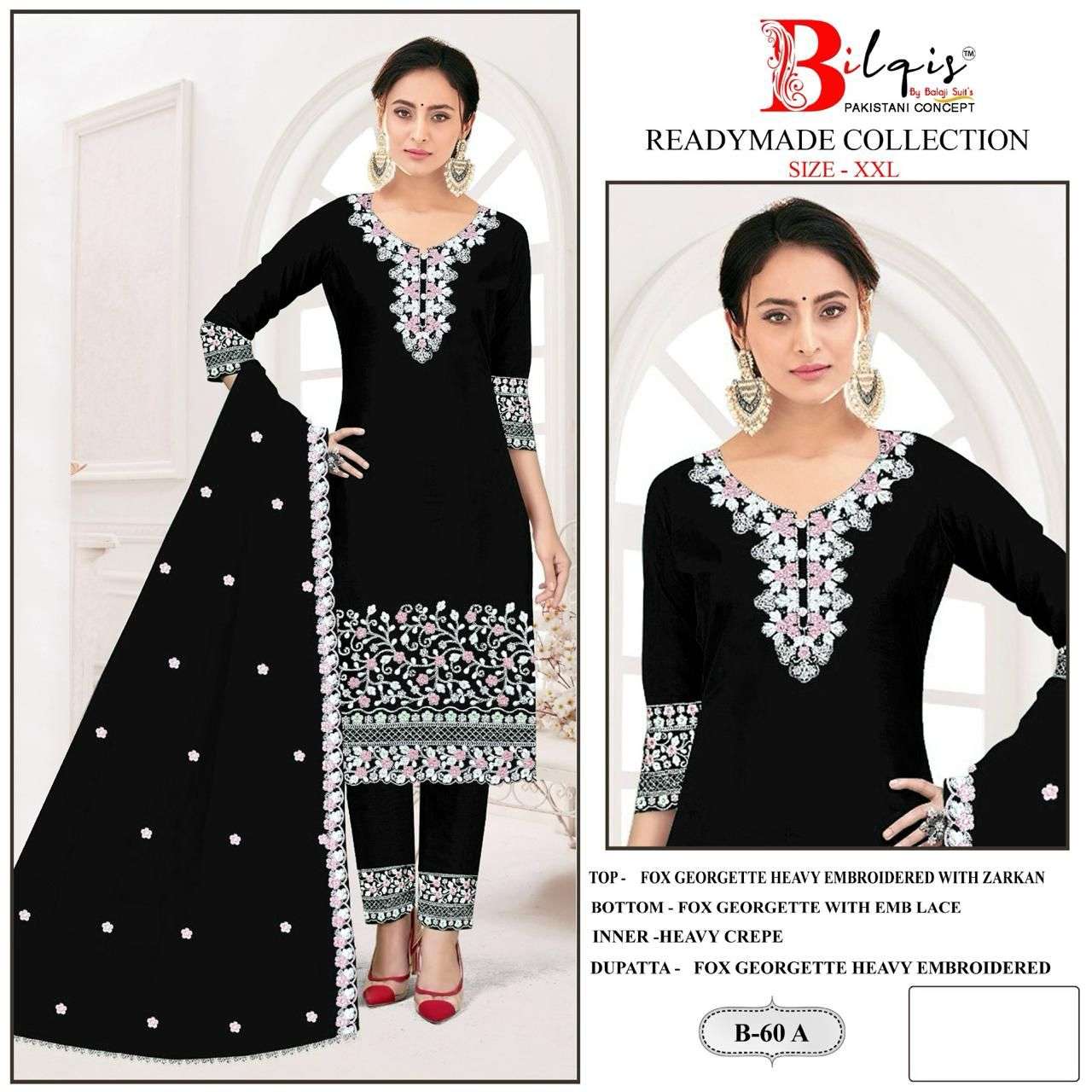 B-60 COLOURS BY BILQIS DESIGNER FAUX GEORGETTE EMBROIDERED PAKISTANI DRESSES