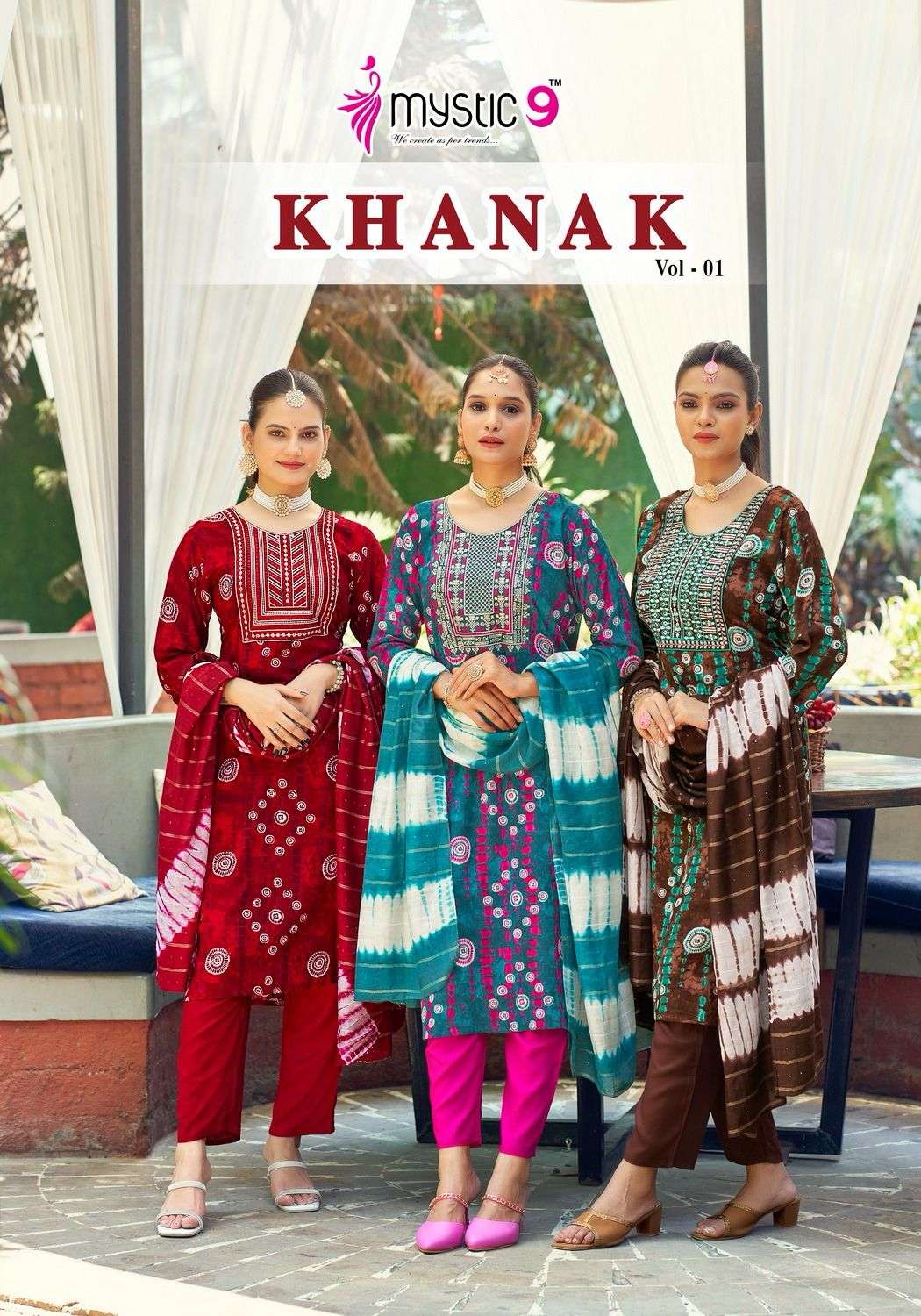 KHANAK VOL-01 BY MYSTIC 9 1001 TO 1008 SERIES RAYON FOIL EMBROIDERY DRESSES 