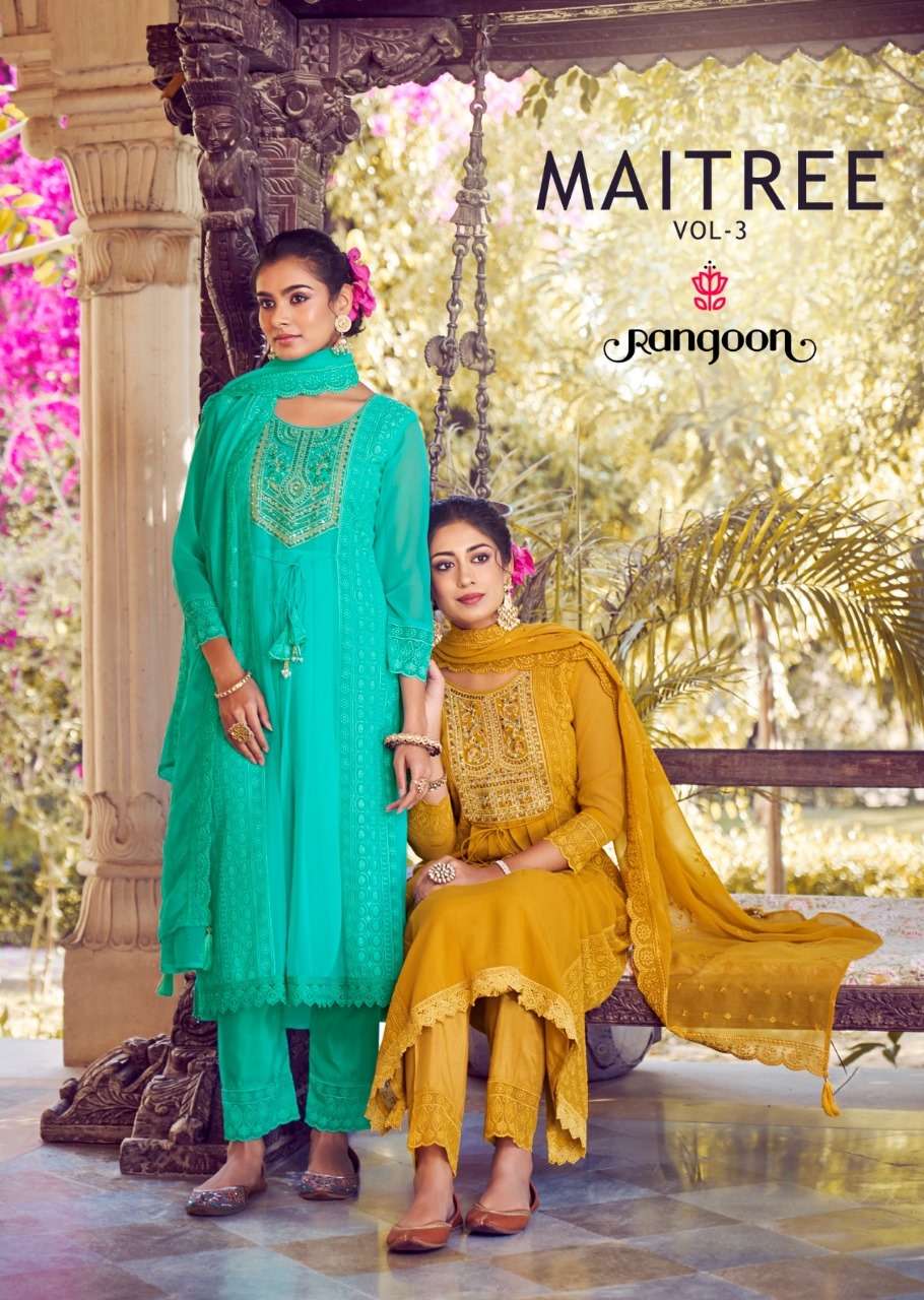 MAITREE VOL-3 BY RANGOON 5061 TO 5066 SERIES HEAVY GEORGETTE WORK DRESSES