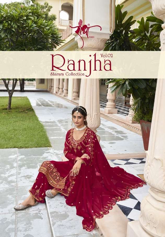 RANJHA VOL-02 BY RADHA TRENDZ 991 TO 994 SERIES GEORGETTE EMBROIDERED DRESSES