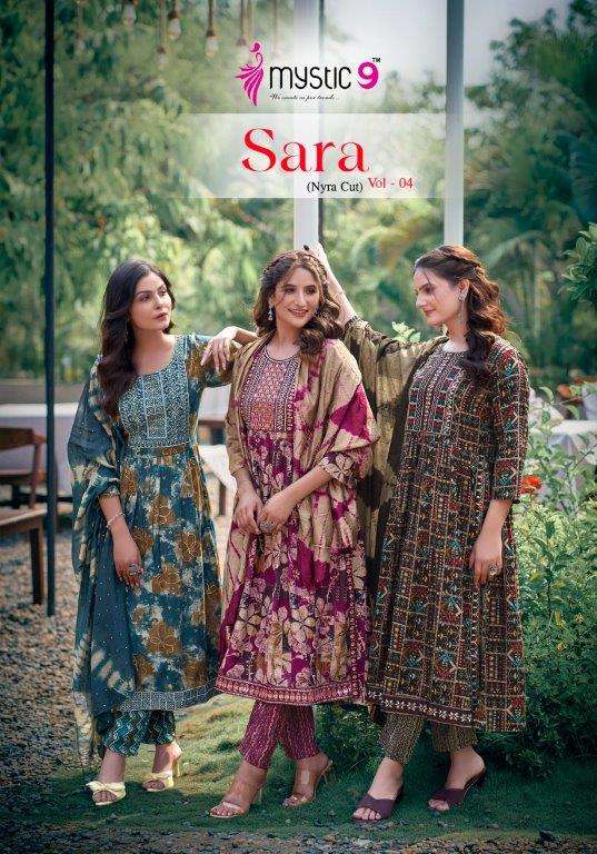 SARA VOL-04 BY MYSTIC 9 4001 TO 4008 SERIES TWO TON RAYON FOIL PRINT DRESSES