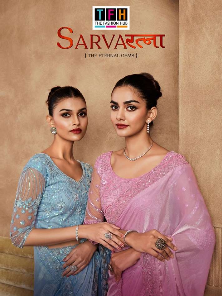 SARVARATNA BY TFH 7901 TO 7912 SERIES DESIGNER CHIFFON SILK WORK SAREES