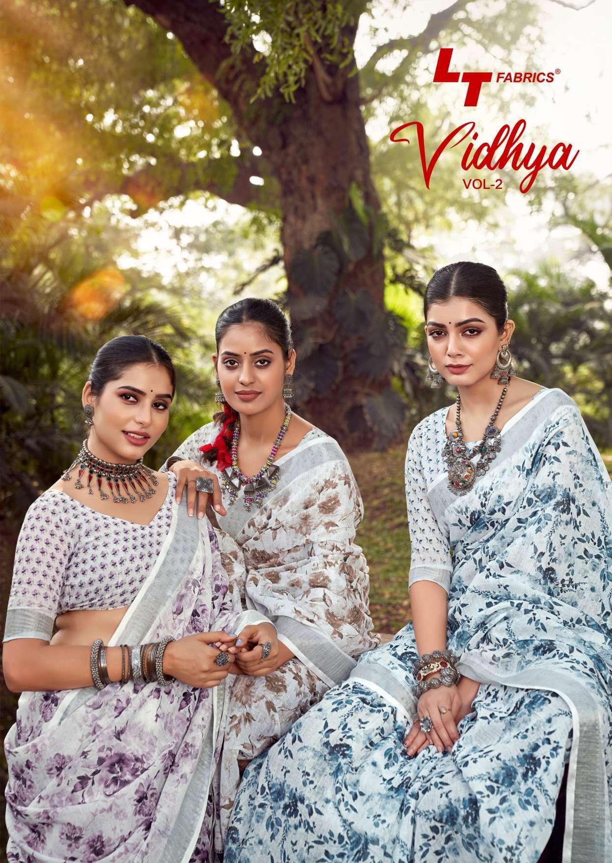 VIDHYA VOL-2 BY LT FABRICS 1001 TO 1008 SERIES LINEN COTTON PRINT SAREES