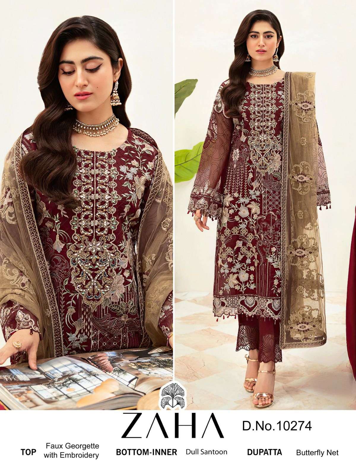 ZAHA 10274 BY ZAHA DESIGNER FAUX GEORGETTE EMBROIDERED PAKISTANI DRESS