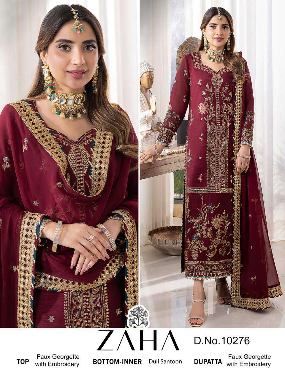 ZAHA 10276 BY ZAHA DESIGNER FAUX GEORGETTE EMBROIDERED PAKISTANI DRESS