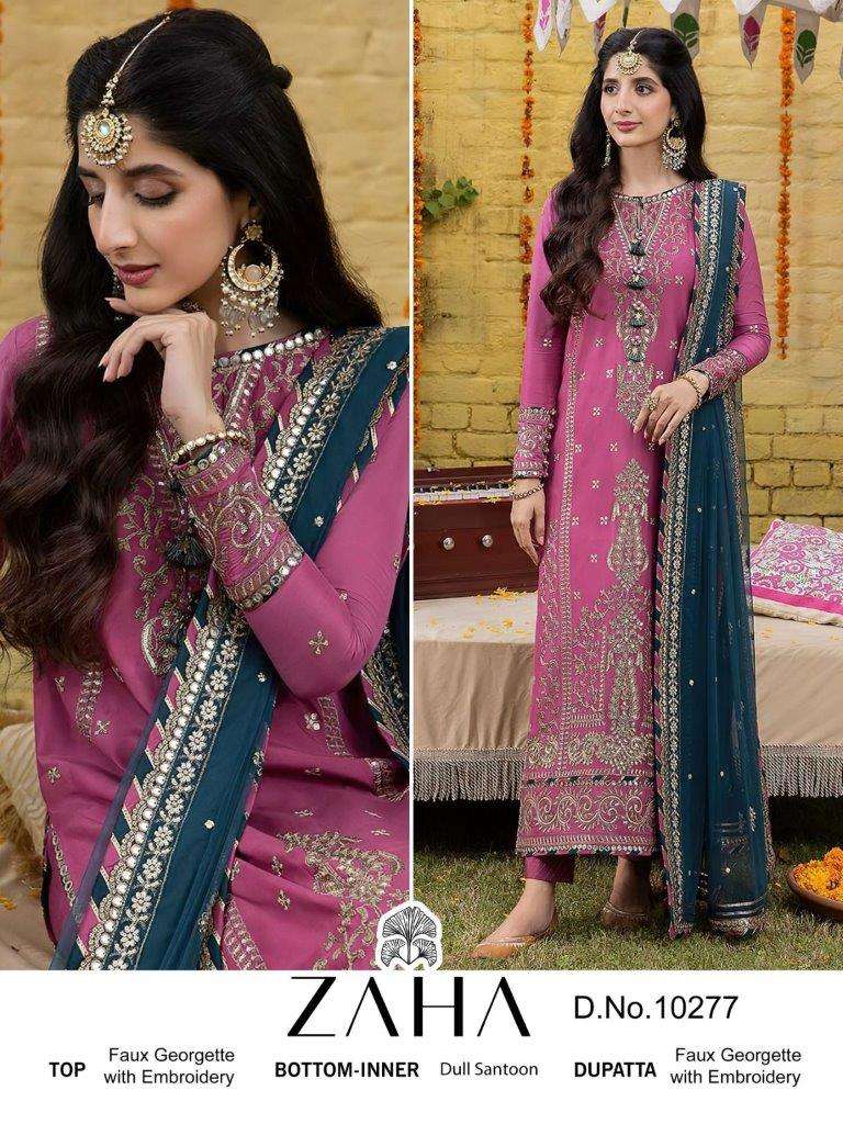 ZAHA 10277 BY ZAHA DESIGNER FAUX GEORGETTE EMBROIDERED PAKISTANI DRESS