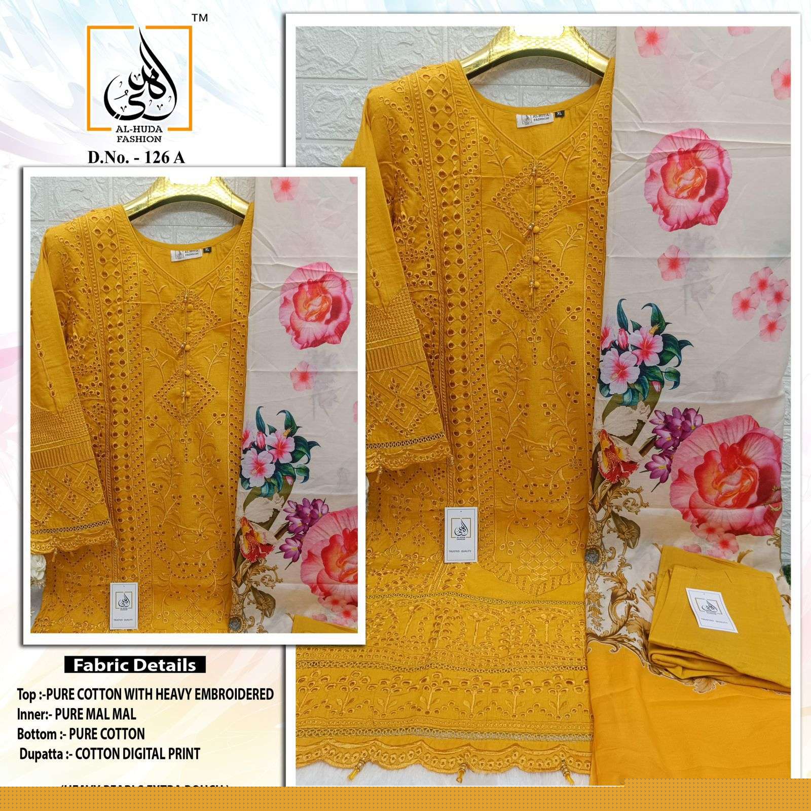 AL HUDA 126 COLOURS BY ASLIWHOLESALE HEAVY COTTON WORK STITCHED DRESSES