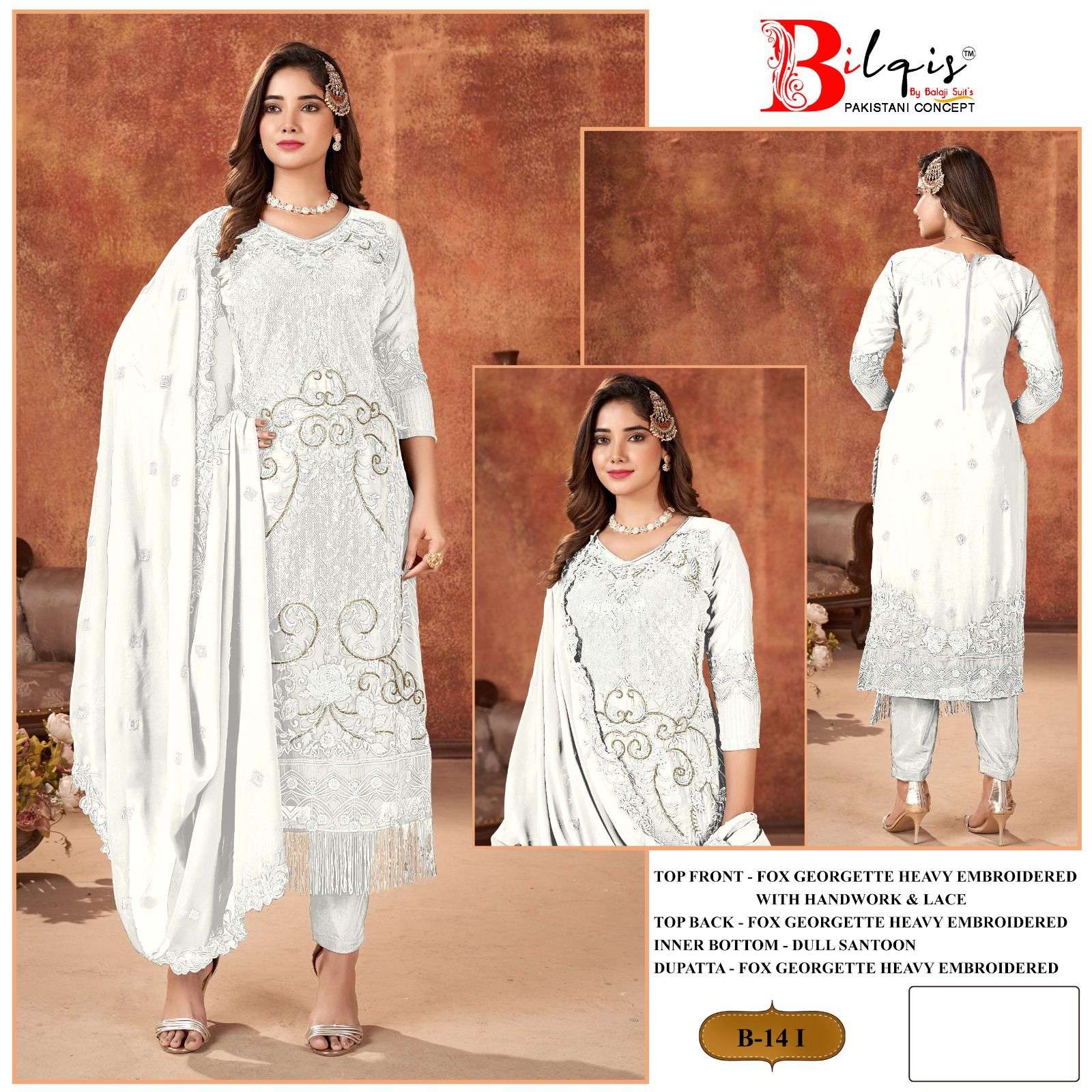 B-14 COLOURS BY BILQIS 14-I TO 14-J FAUX GEORGETTE EMBROIDERED PAKISTANI DRESSES