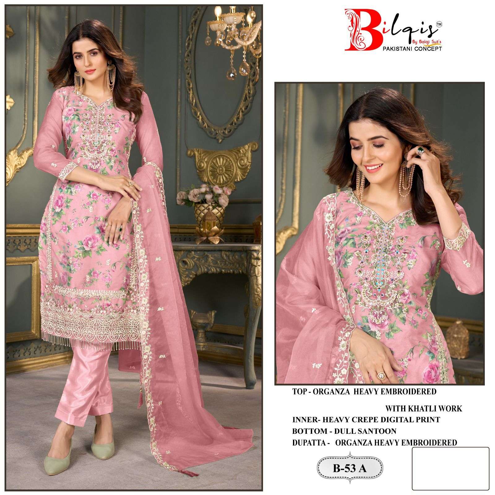 B-53 COLOURS BY BILQIS DESIGNER ORGANZA EMBROIDERED PAKISTANI DRESSES