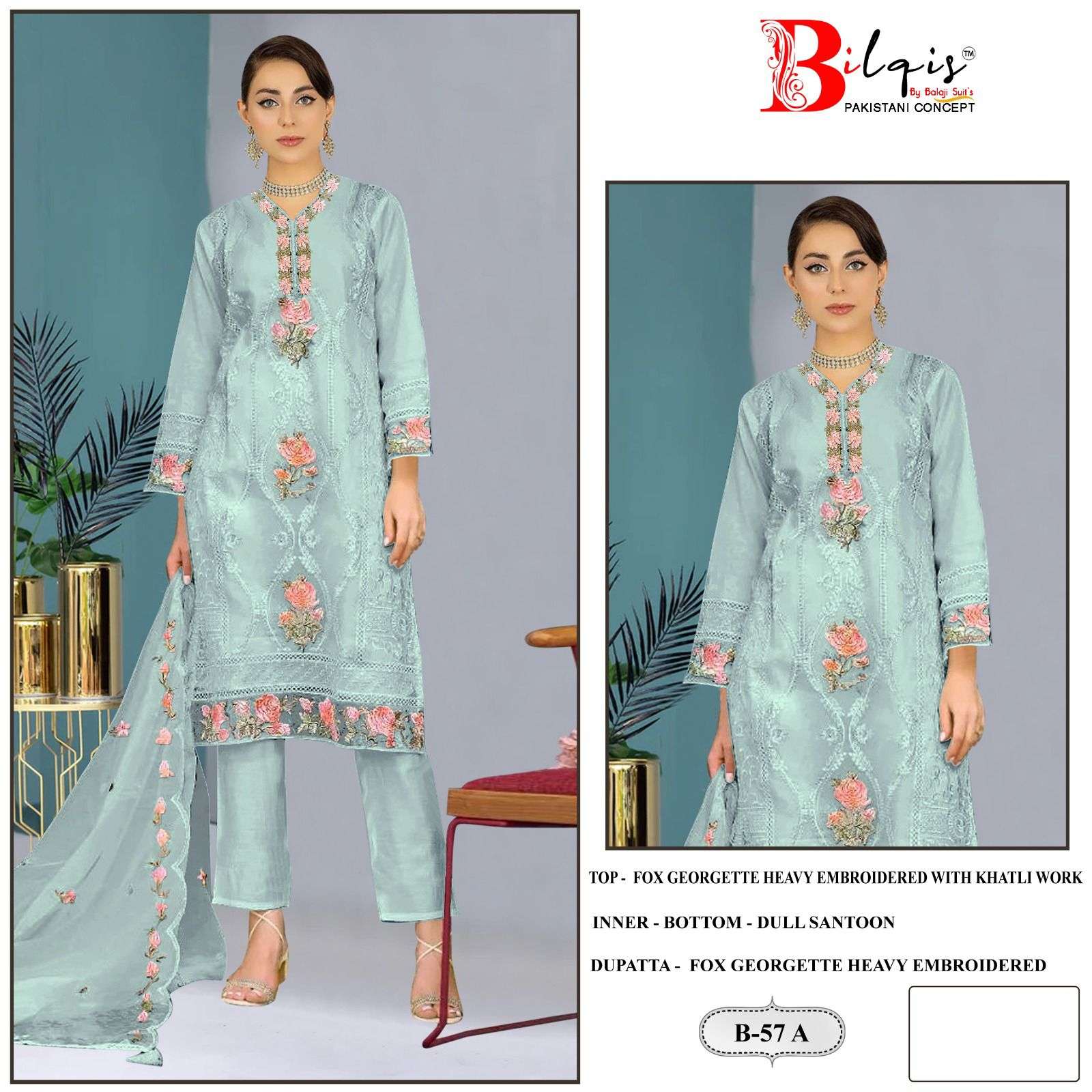 B-57 COLOURS BY BILQIS DESIGNER FAUX GEORGETTE EMBROIDERED PAKISTANI DRESSES