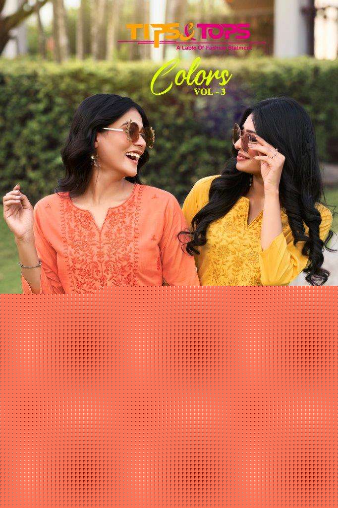 COLORS VOL-3 BY TIPS & TOPS 1001 TO 1006 SERIES RAYON EMBROIDERY TOPS