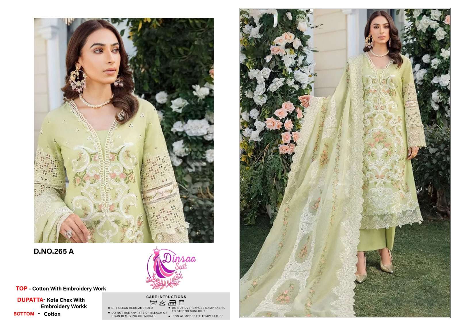 DS-265 COLOURS BY DINSAA SUIT DESIGNER COTTON HEAVY EMBROIDERY DRESSES